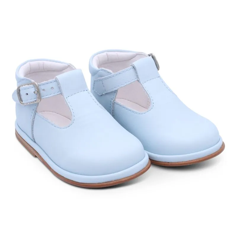 'Fernando' Boys Pale Blue Leather T-Bar Shoes