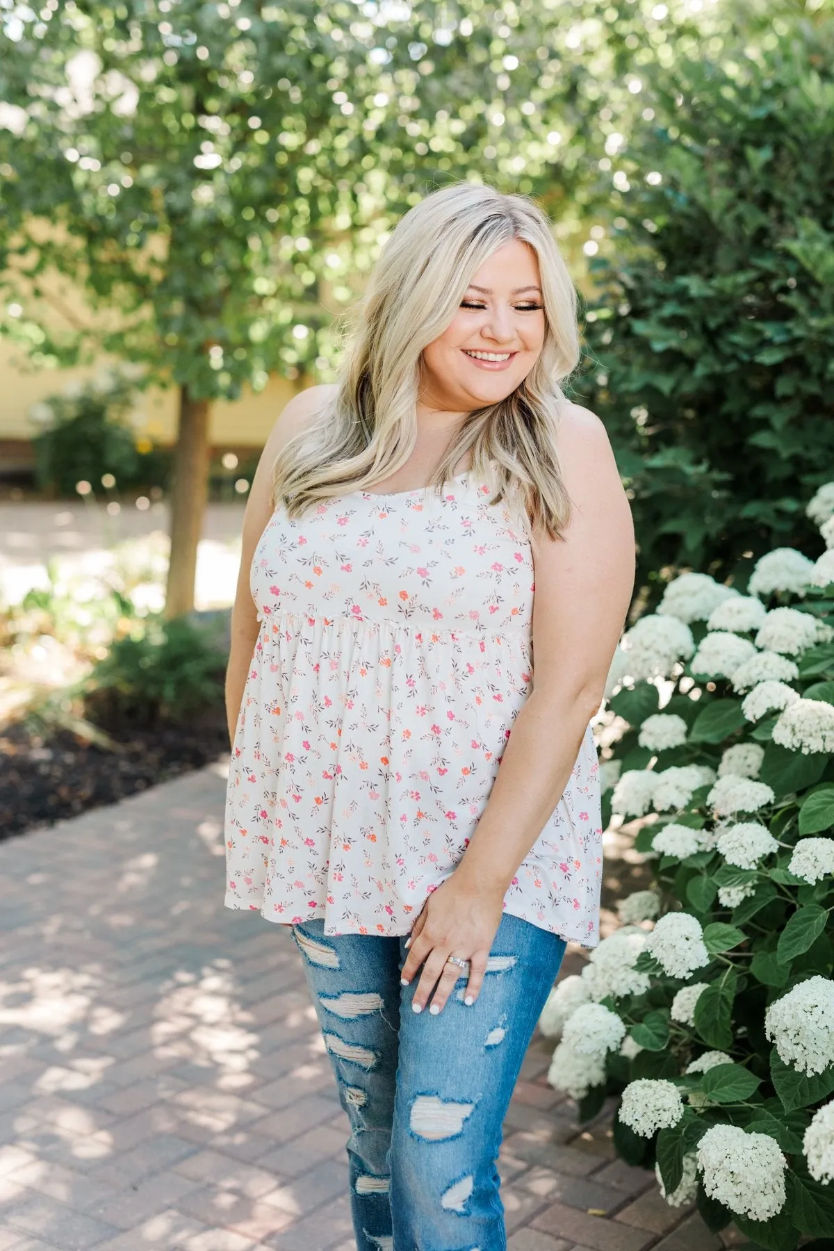 Find Me In The Garden Floral Tank Top- Ivory