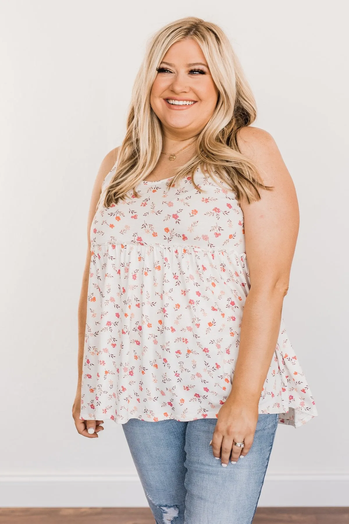 Find Me In The Garden Floral Tank Top- Ivory