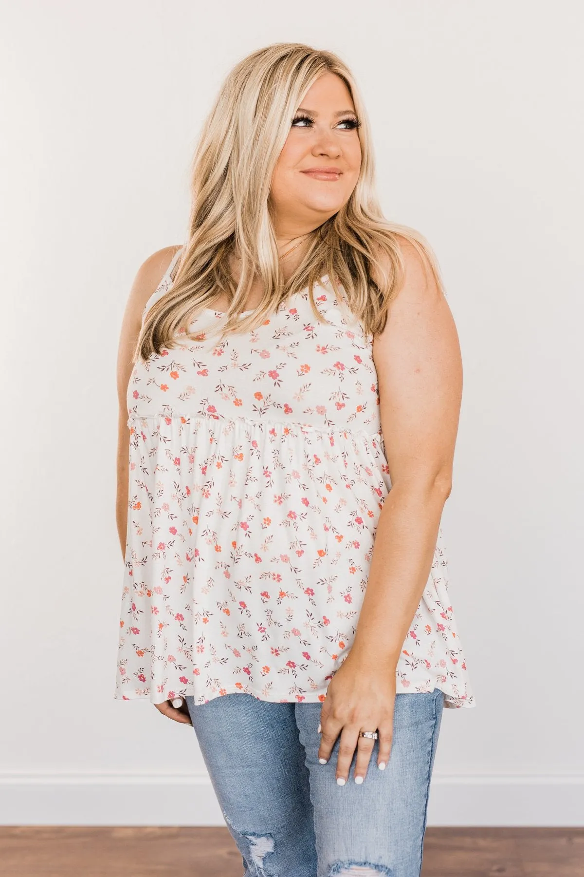 Find Me In The Garden Floral Tank Top- Ivory