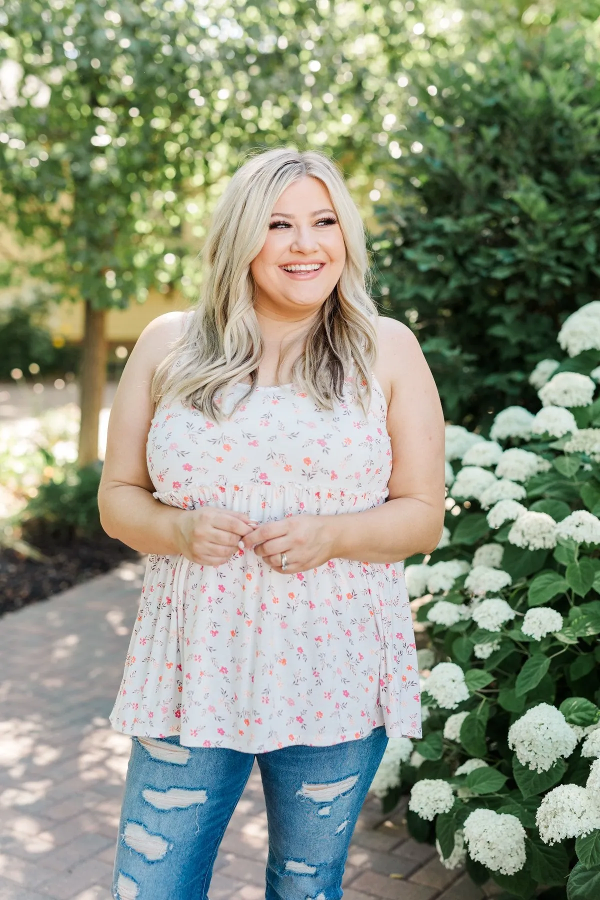 Find Me In The Garden Floral Tank Top- Ivory