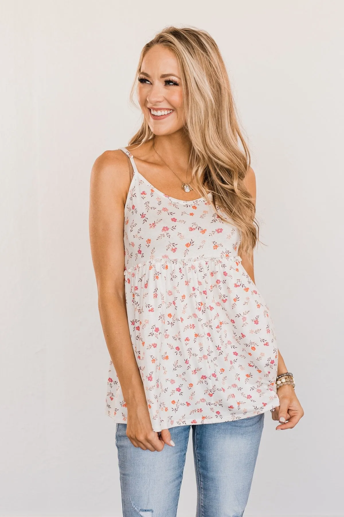 Find Me In The Garden Floral Tank Top- Ivory