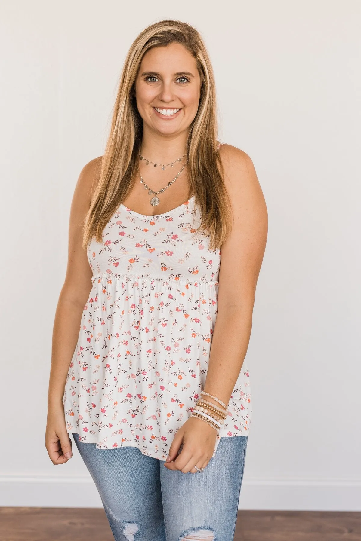 Find Me In The Garden Floral Tank Top- Ivory