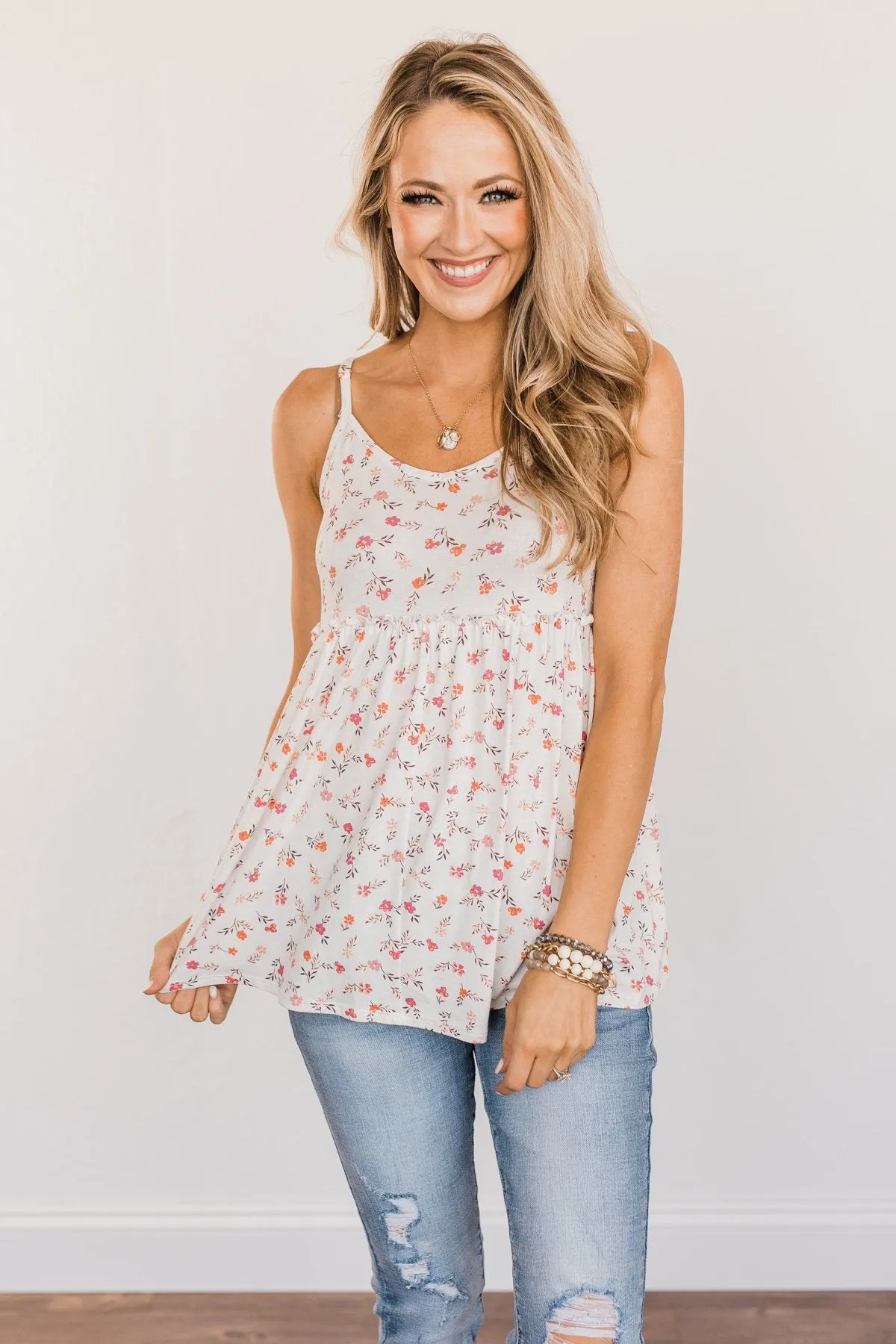 Find Me In The Garden Floral Tank Top- Ivory