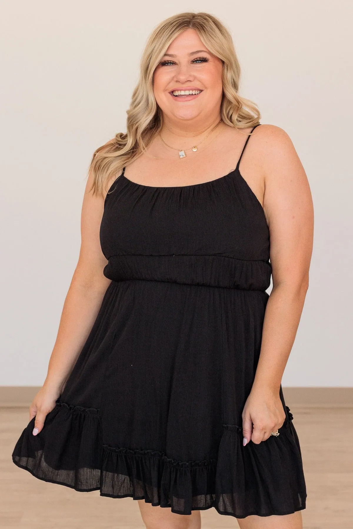 Finding Lost Love Ruffled Mini Dress- Black