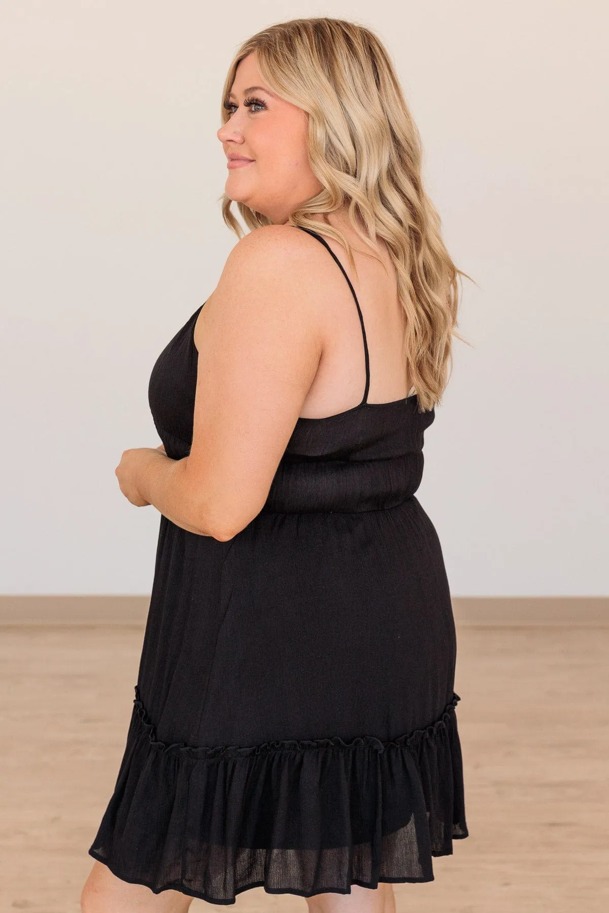 Finding Lost Love Ruffled Mini Dress- Black