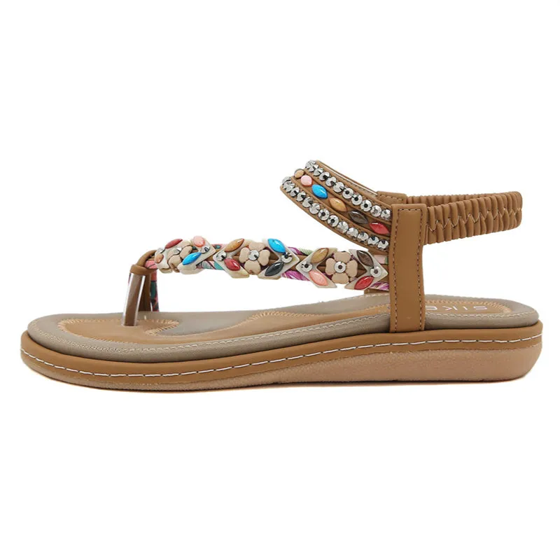 Flower Decoration Toe Ring Flat Travel Beach Sandals for Women