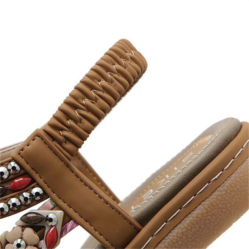 Flower Decoration Toe Ring Flat Travel Beach Sandals for Women