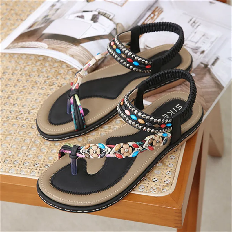 Flower Decoration Toe Ring Flat Travel Beach Sandals for Women