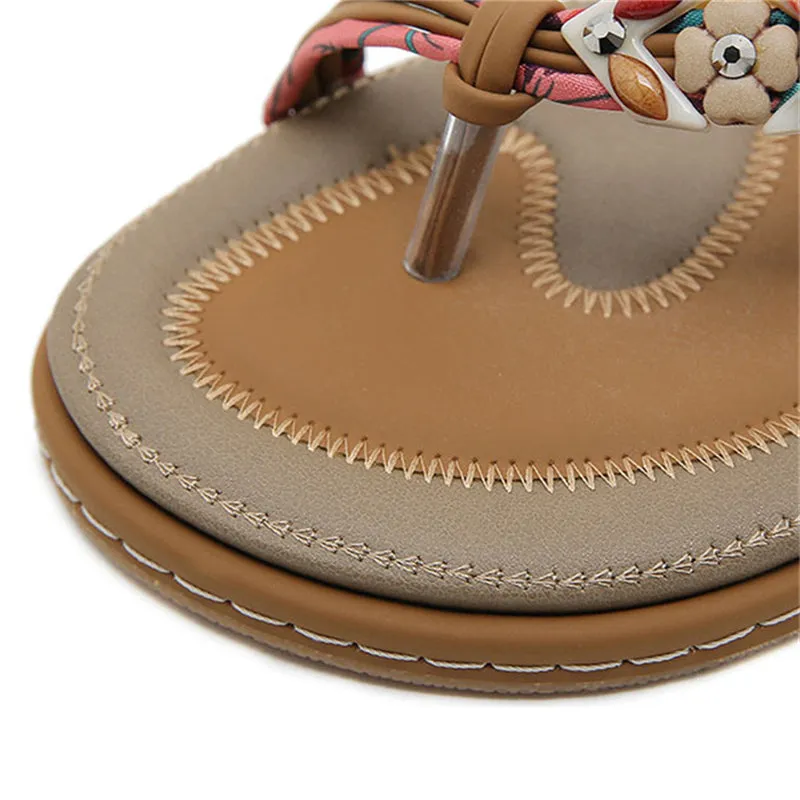Flower Decoration Toe Ring Flat Travel Beach Sandals for Women