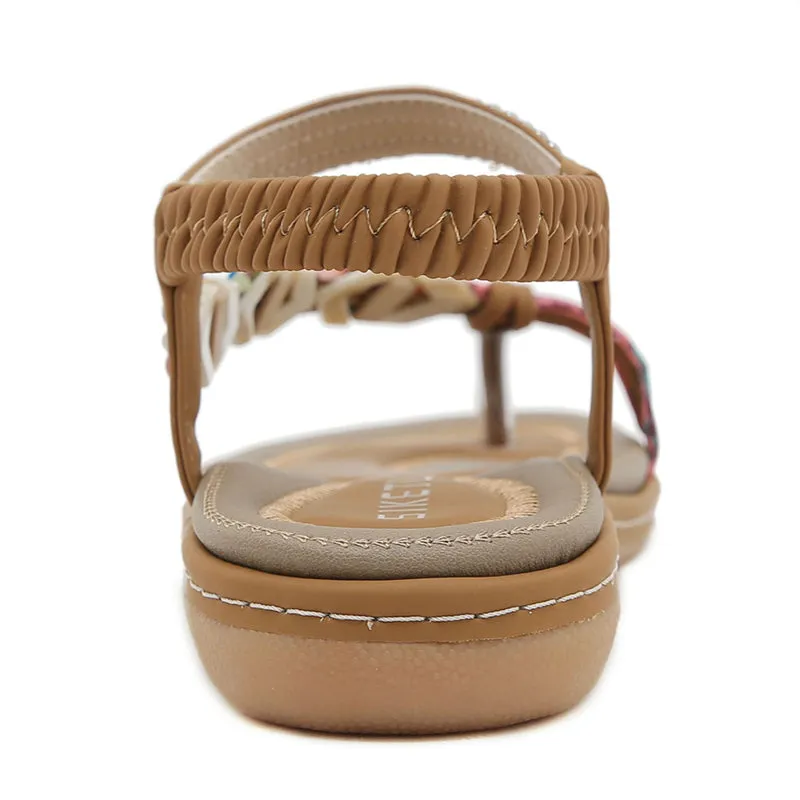 Flower Decoration Toe Ring Flat Travel Beach Sandals for Women