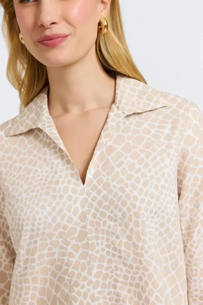Foxcroft Agnes Giraffe Print Shirt in Flax