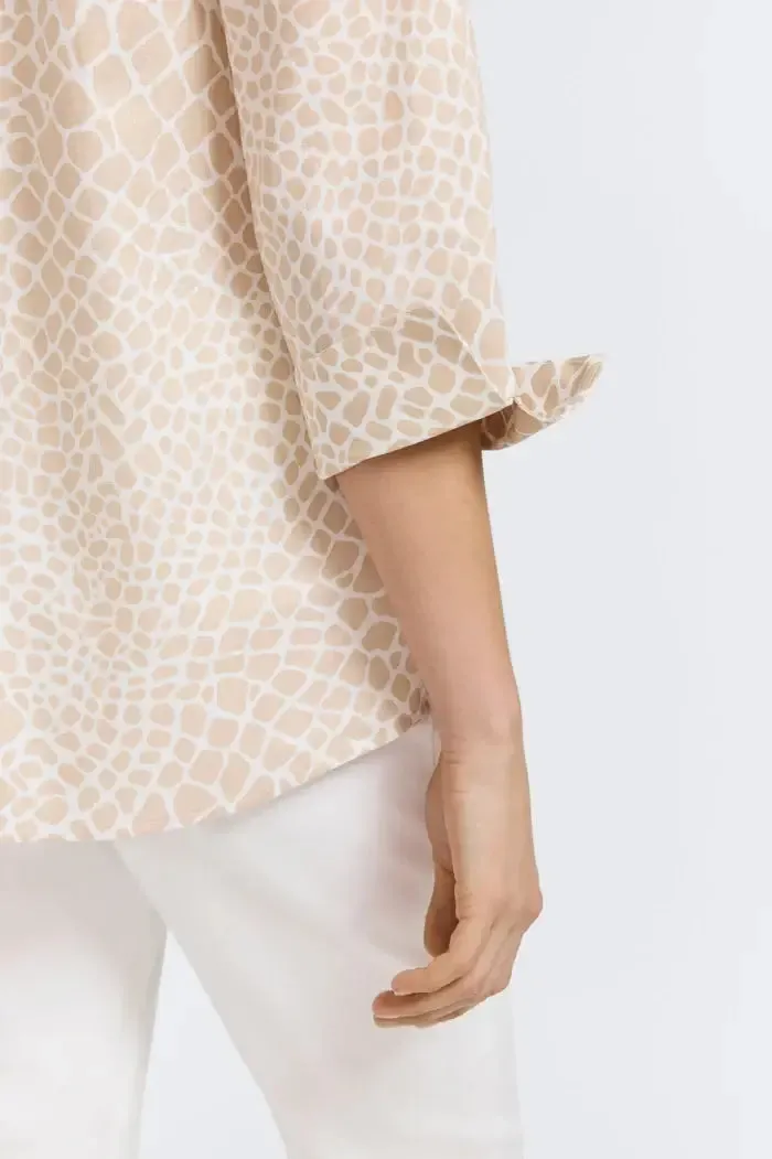 Foxcroft Agnes Giraffe Print Shirt in Flax