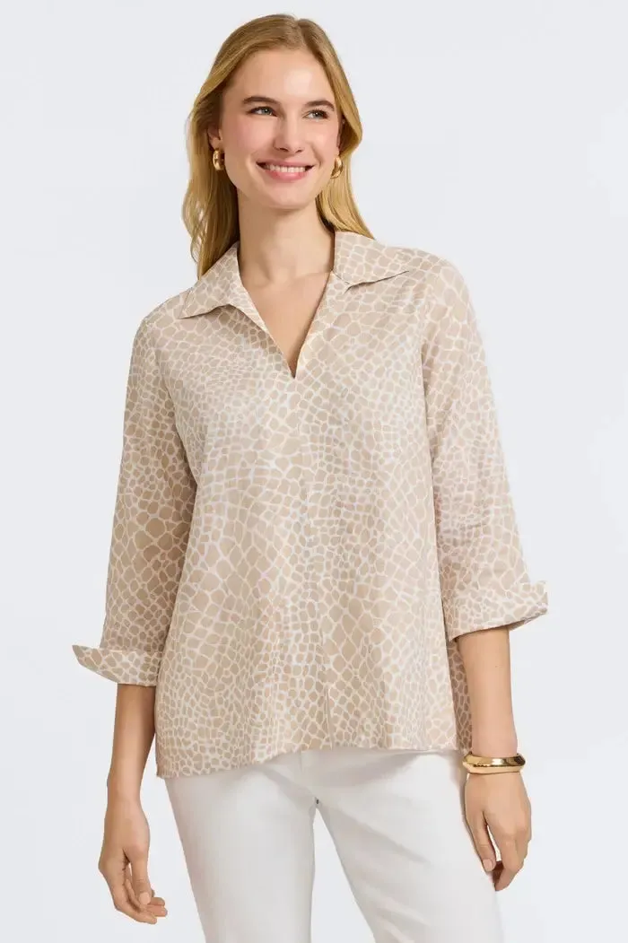 Foxcroft Agnes Giraffe Print Shirt in Flax