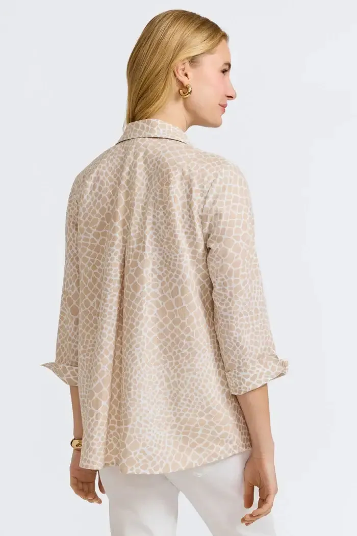Foxcroft Agnes Giraffe Print Shirt in Flax