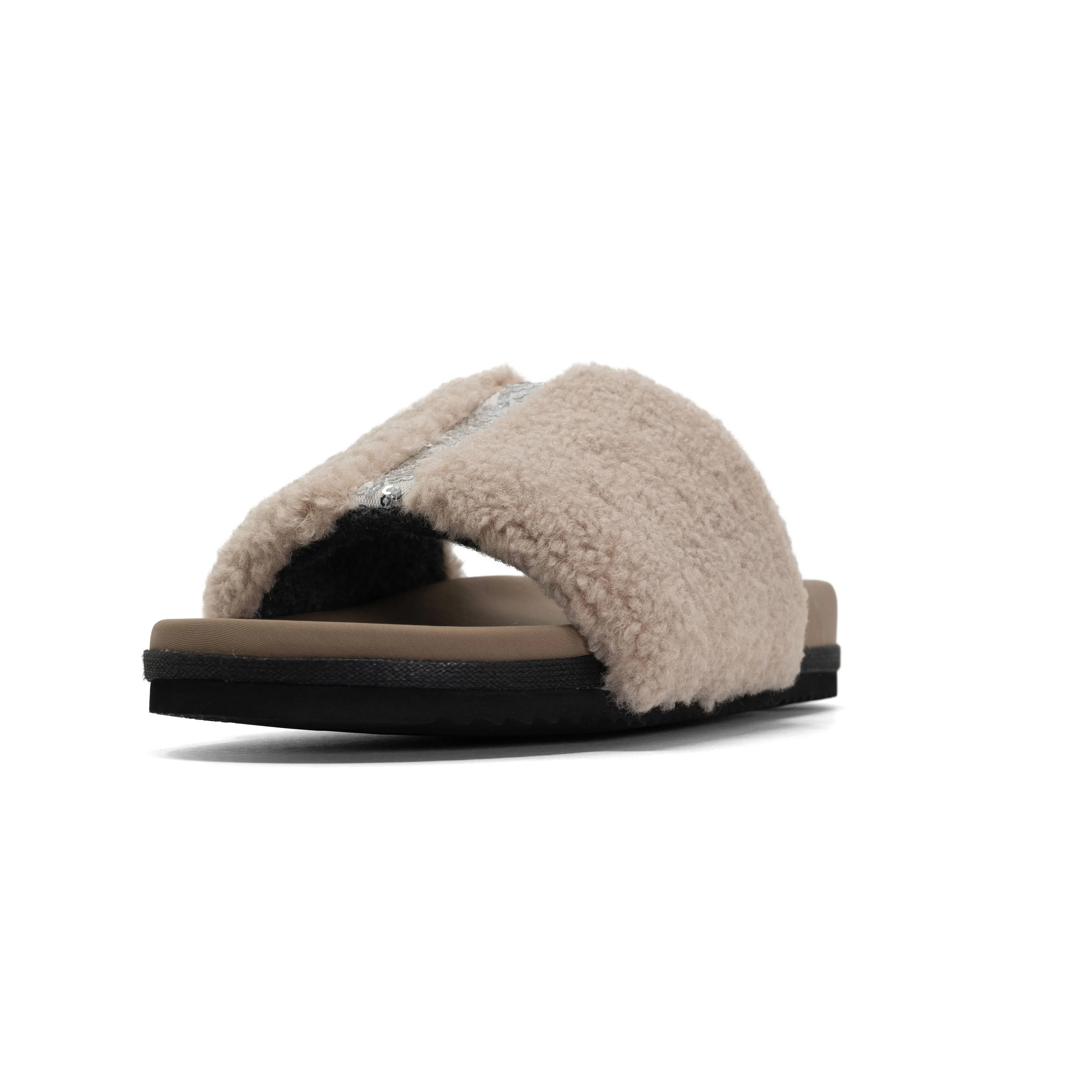 FUZZY PAILLETTE SLIDER CEMENT FAUX SHEARLING