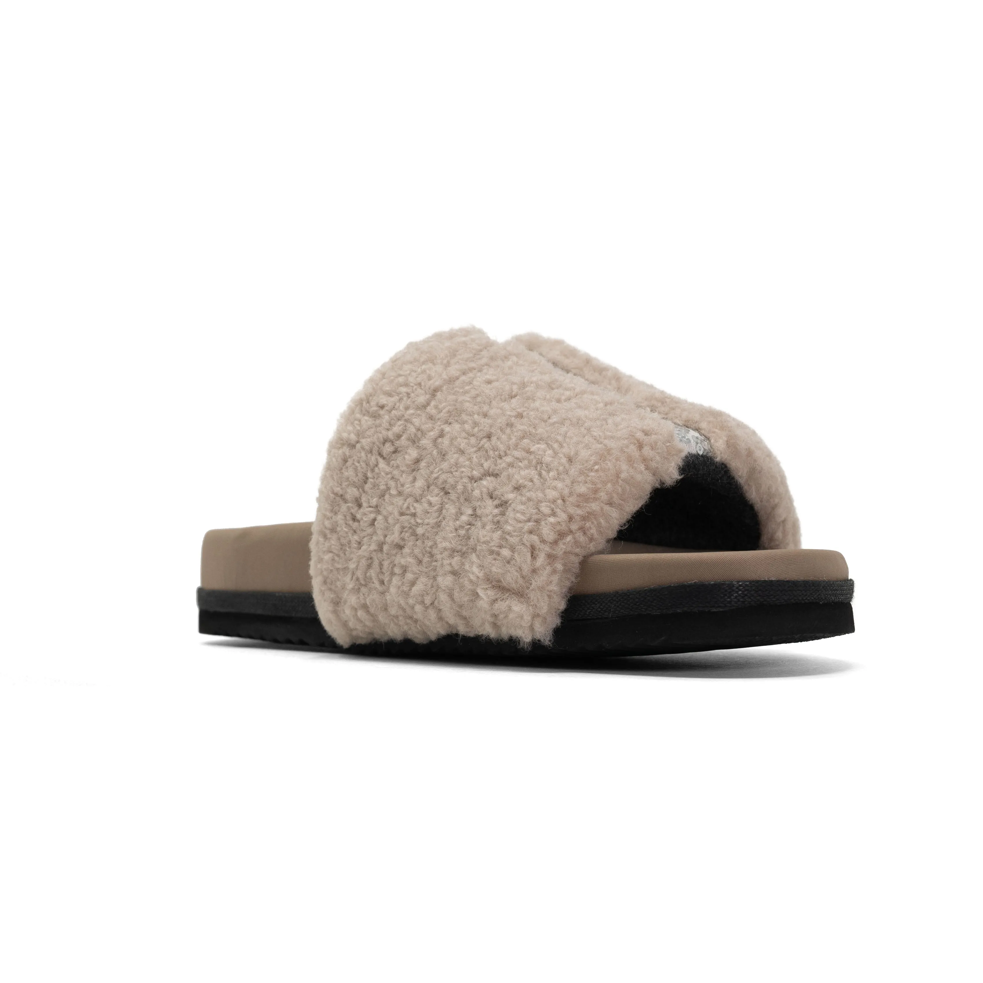 FUZZY PAILLETTE SLIDER CEMENT FAUX SHEARLING