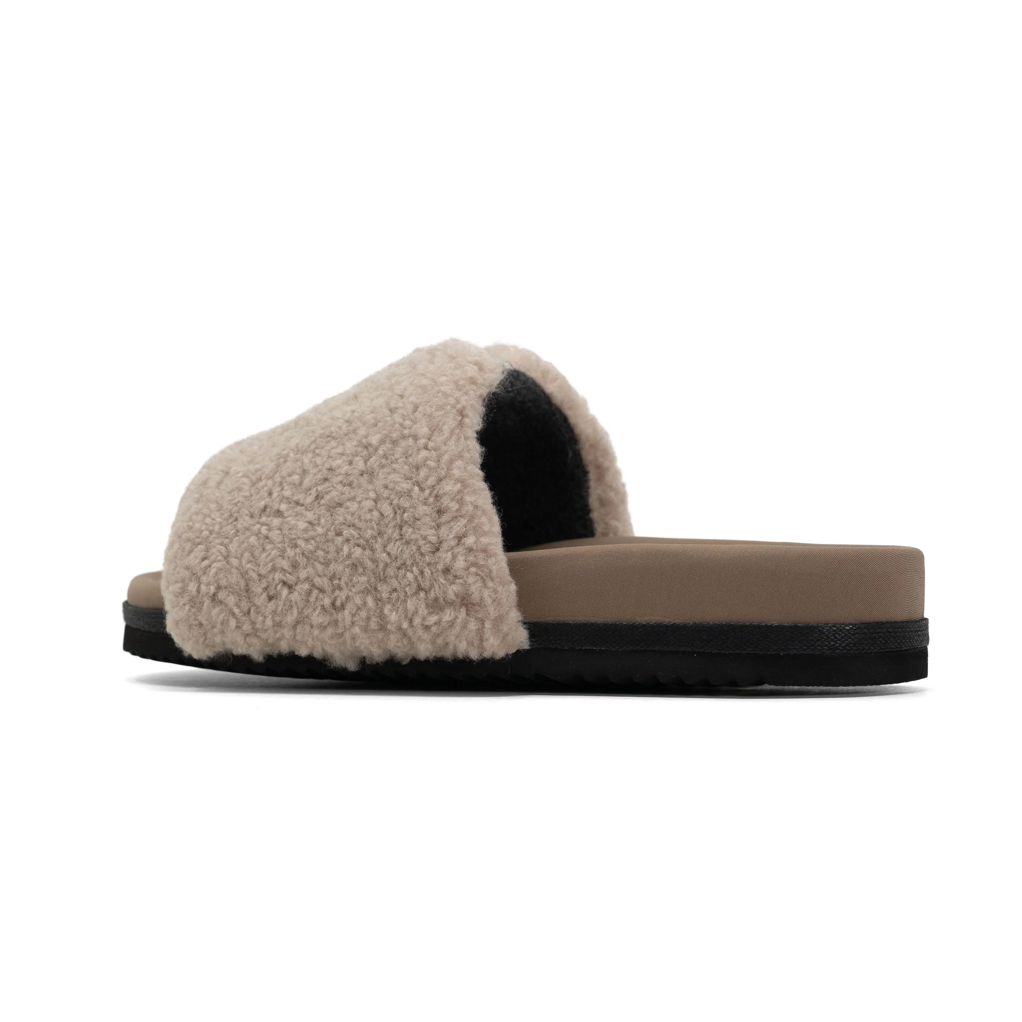 FUZZY PAILLETTE SLIDER CEMENT FAUX SHEARLING