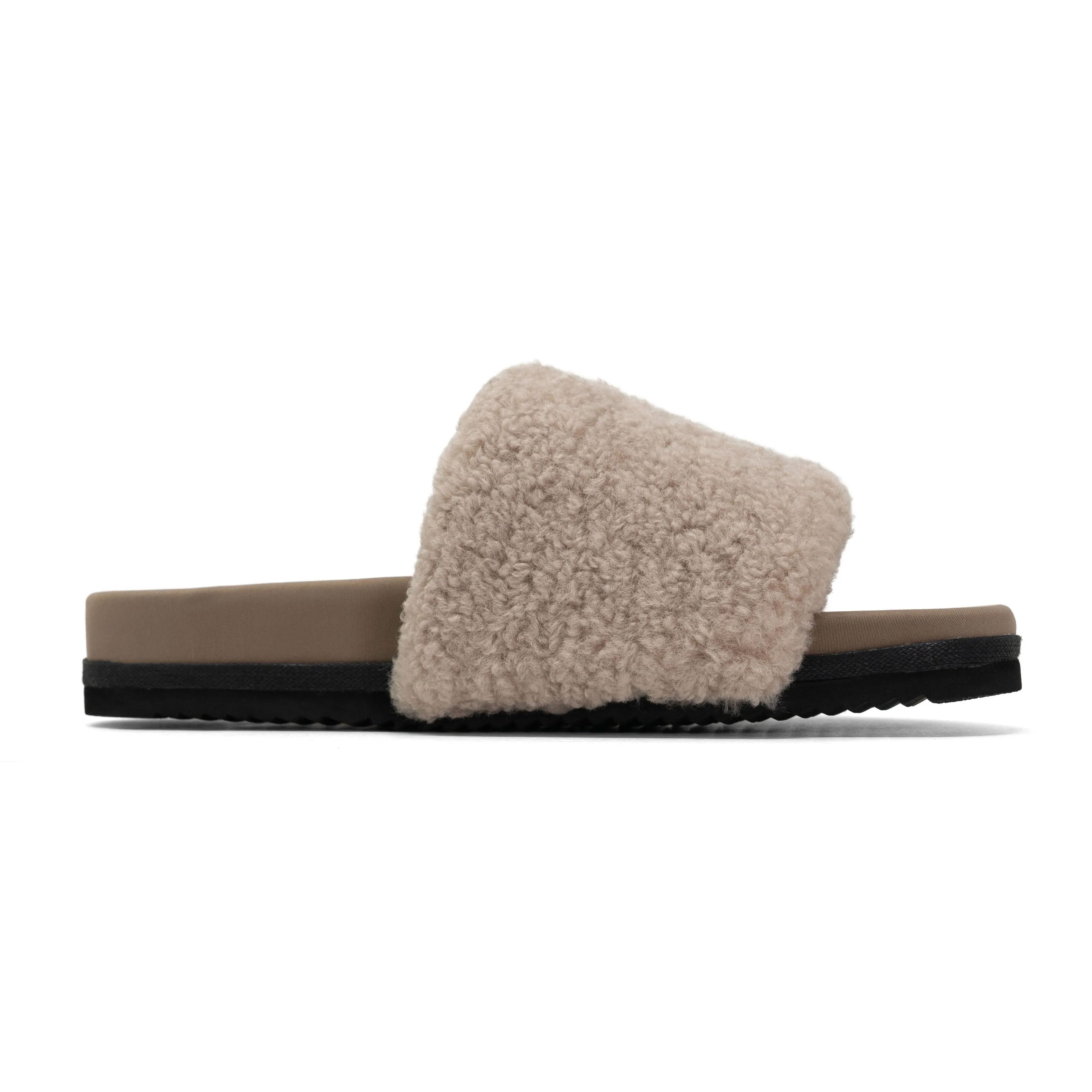 FUZZY PAILLETTE SLIDER CEMENT FAUX SHEARLING