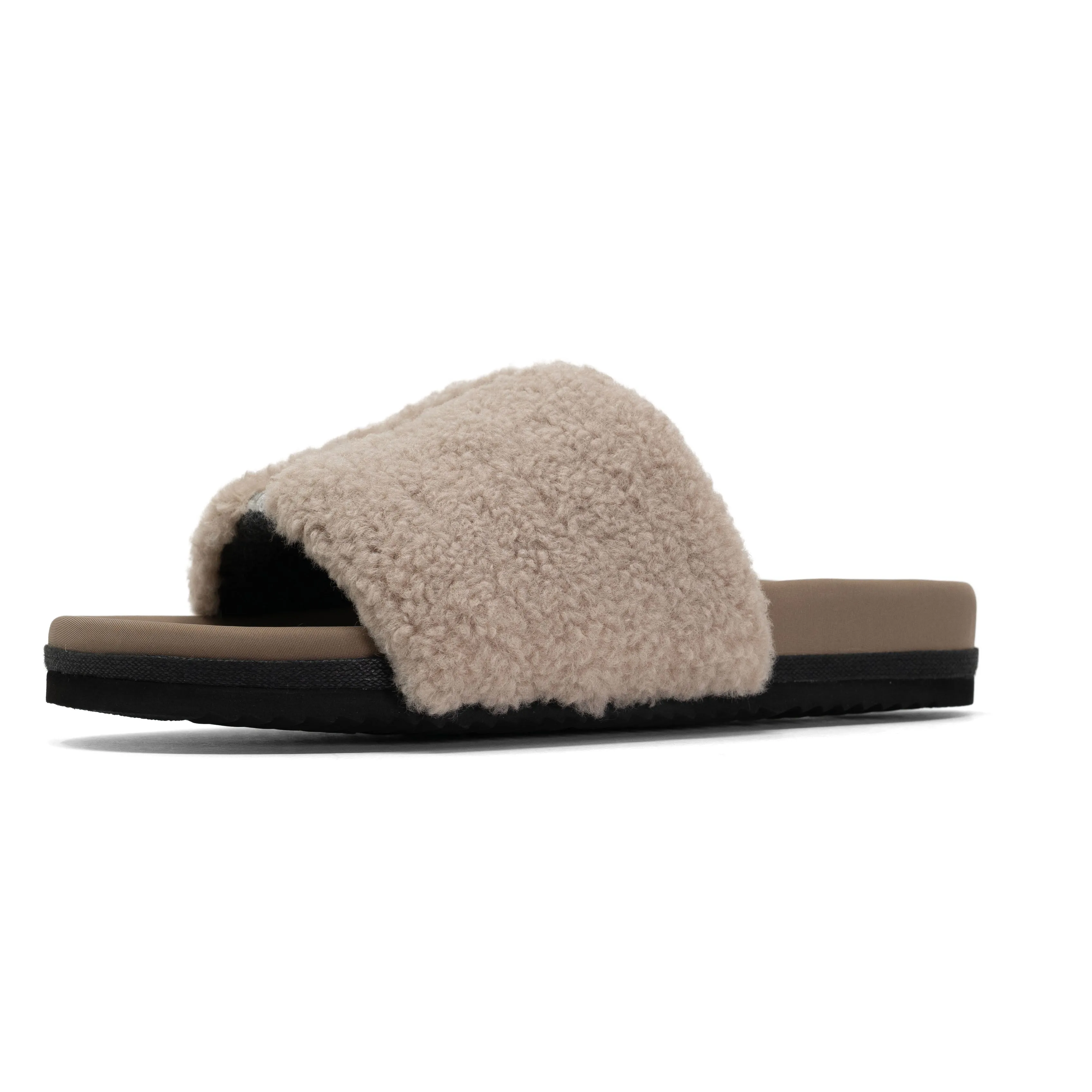 FUZZY PAILLETTE SLIDER CEMENT FAUX SHEARLING