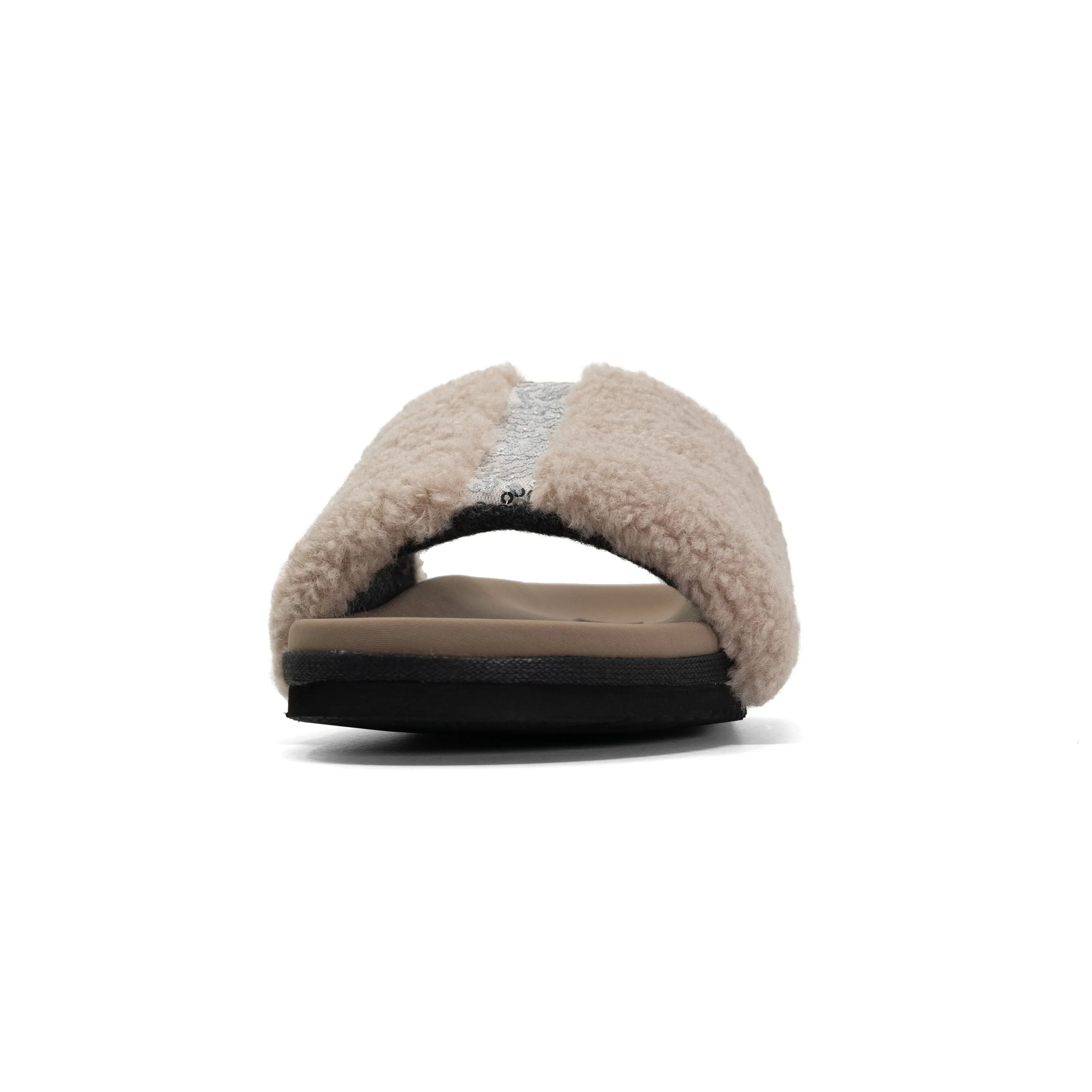 FUZZY PAILLETTE SLIDER CEMENT FAUX SHEARLING