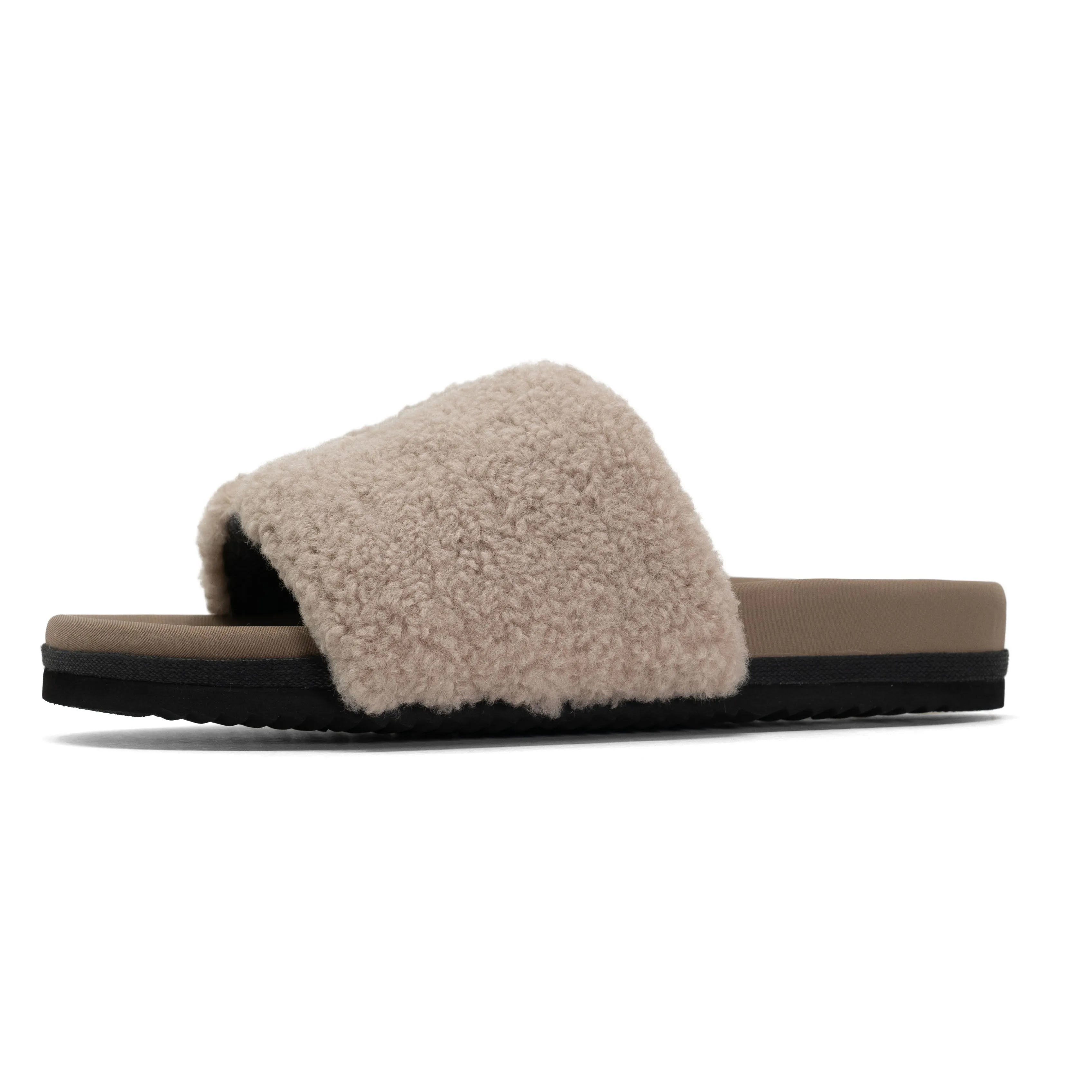 FUZZY PAILLETTE SLIDER CEMENT FAUX SHEARLING