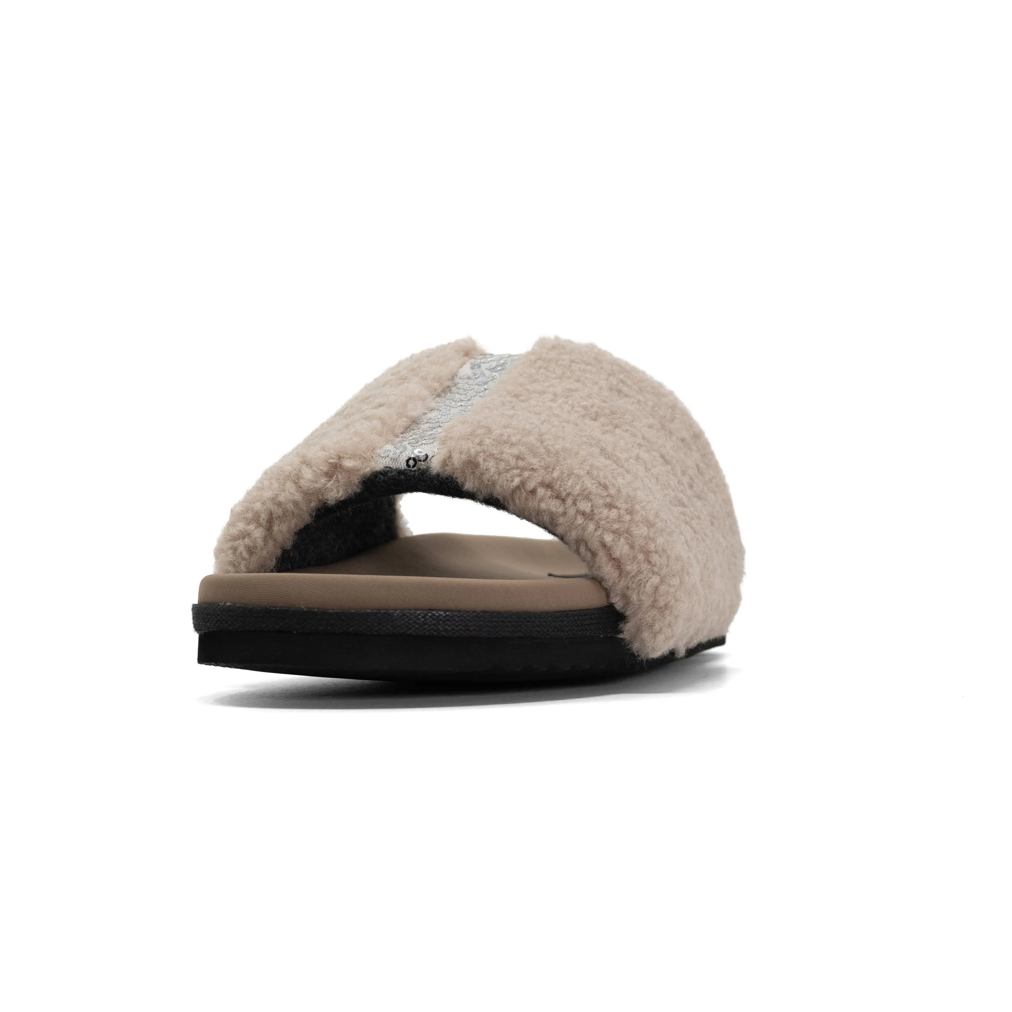 FUZZY PAILLETTE SLIDER CEMENT FAUX SHEARLING