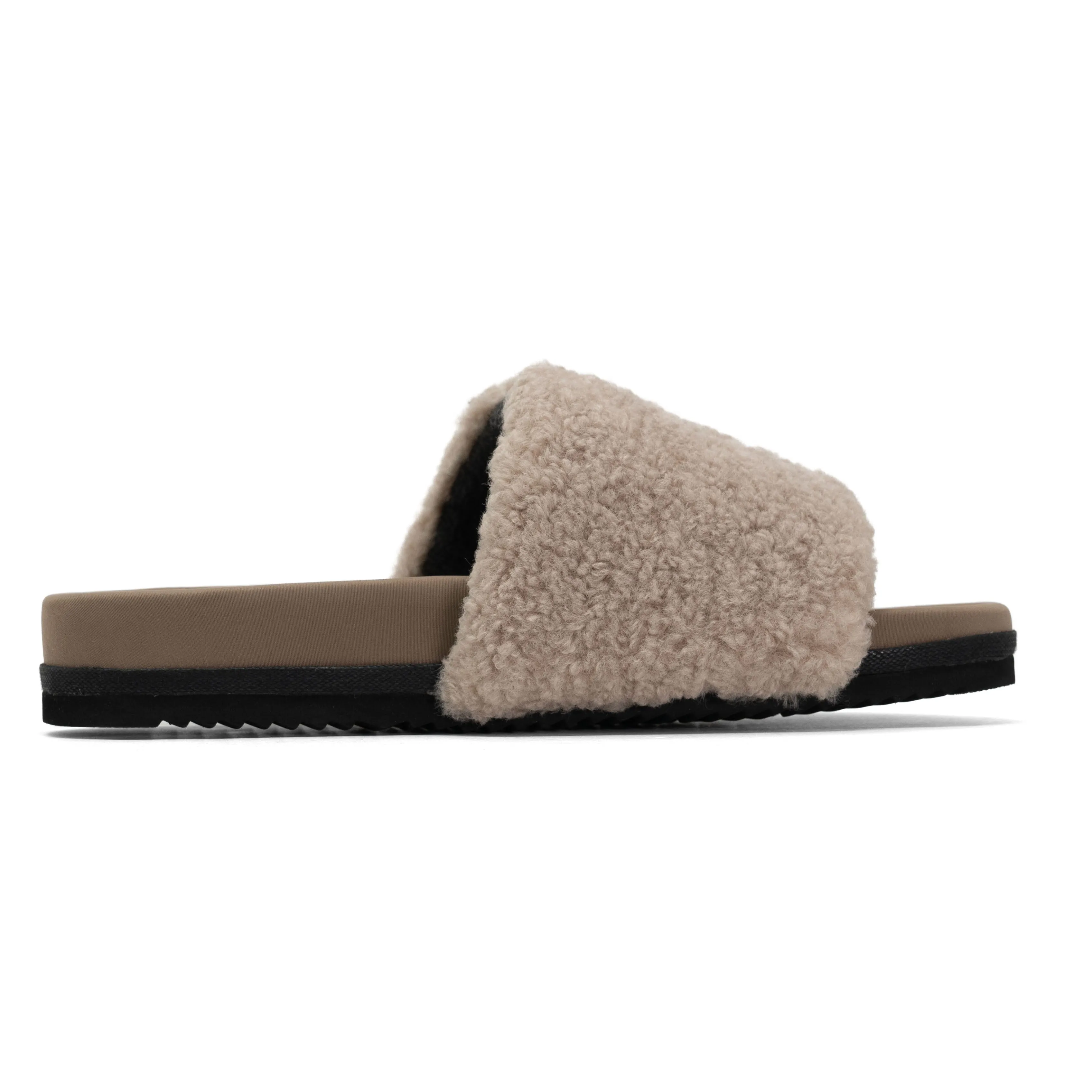 FUZZY PAILLETTE SLIDER CEMENT FAUX SHEARLING