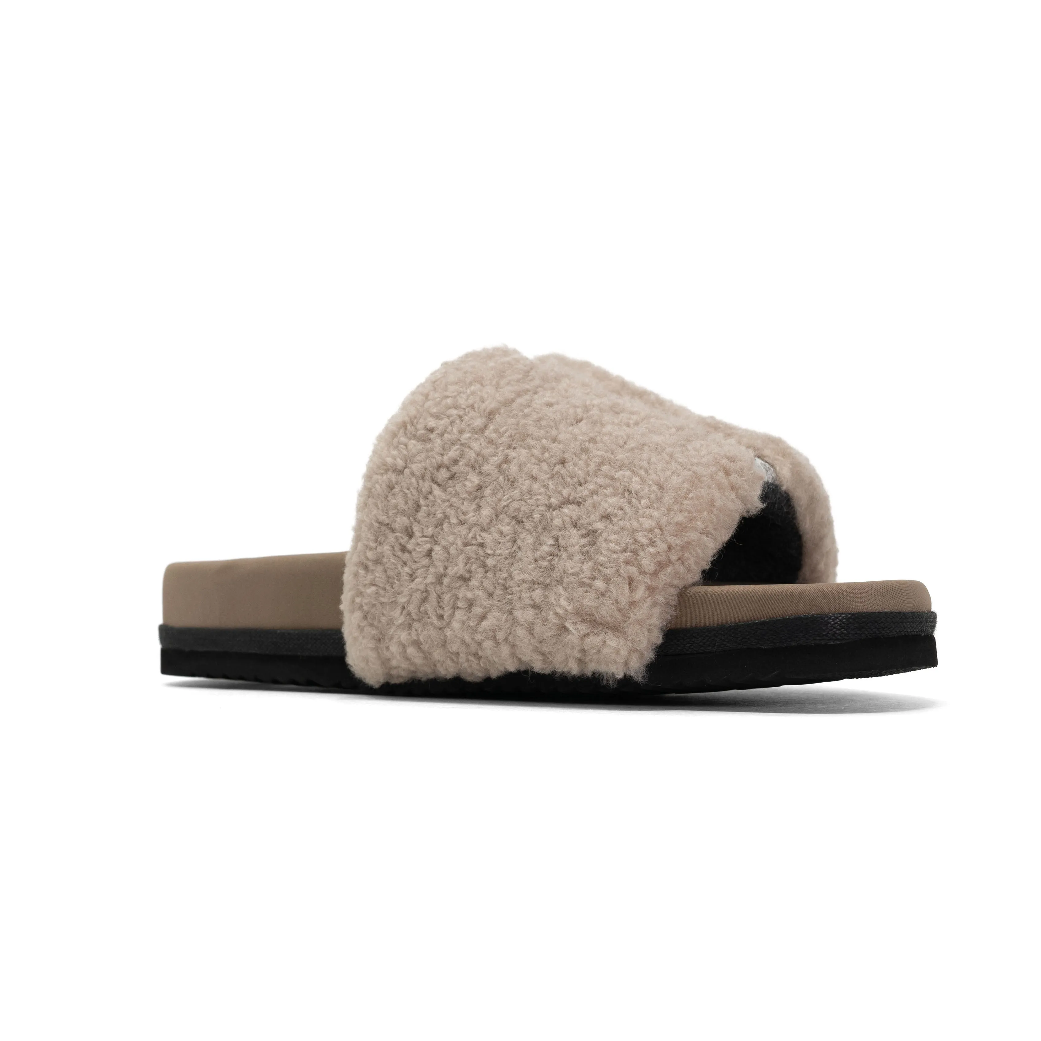 FUZZY PAILLETTE SLIDER CEMENT FAUX SHEARLING