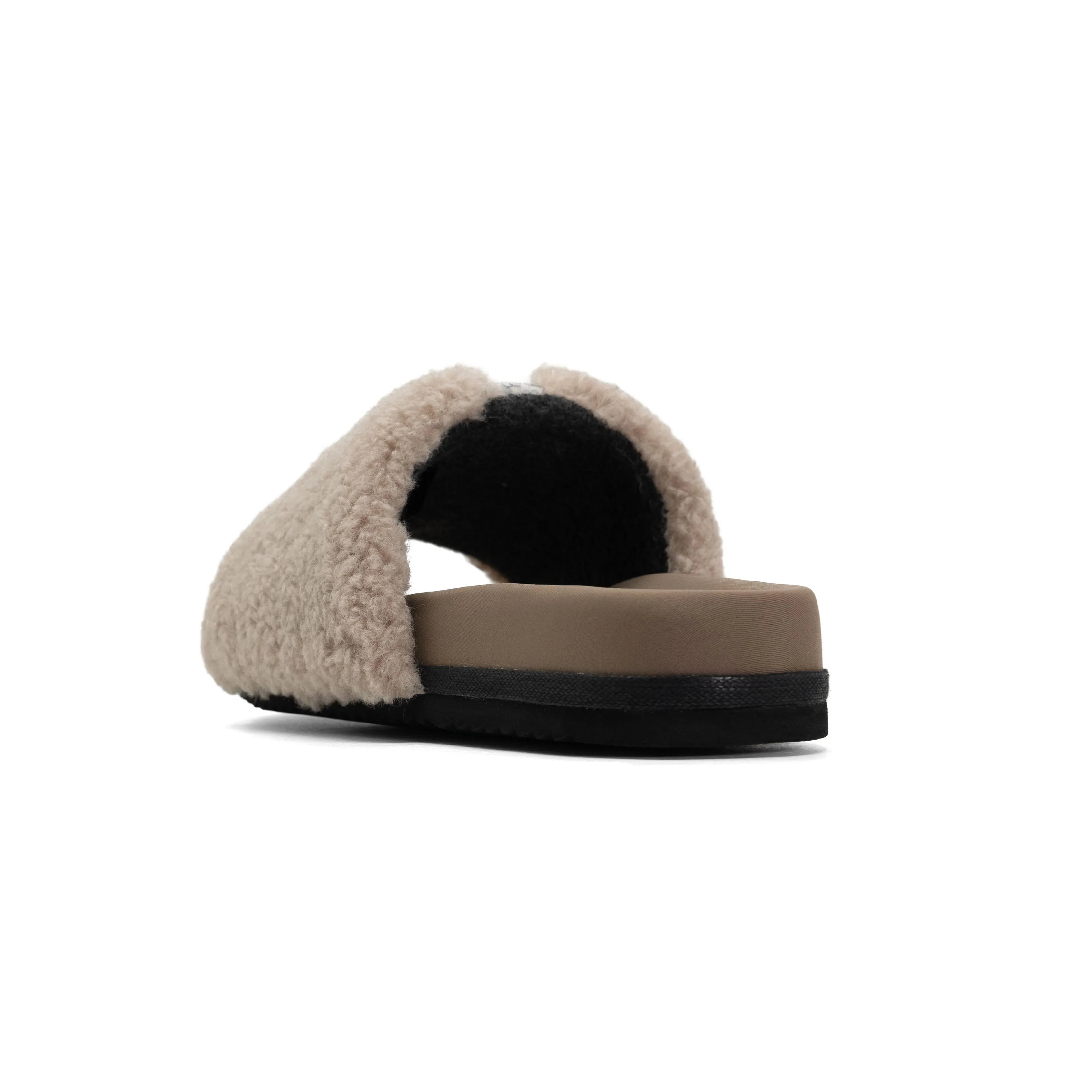 FUZZY PAILLETTE SLIDER CEMENT FAUX SHEARLING