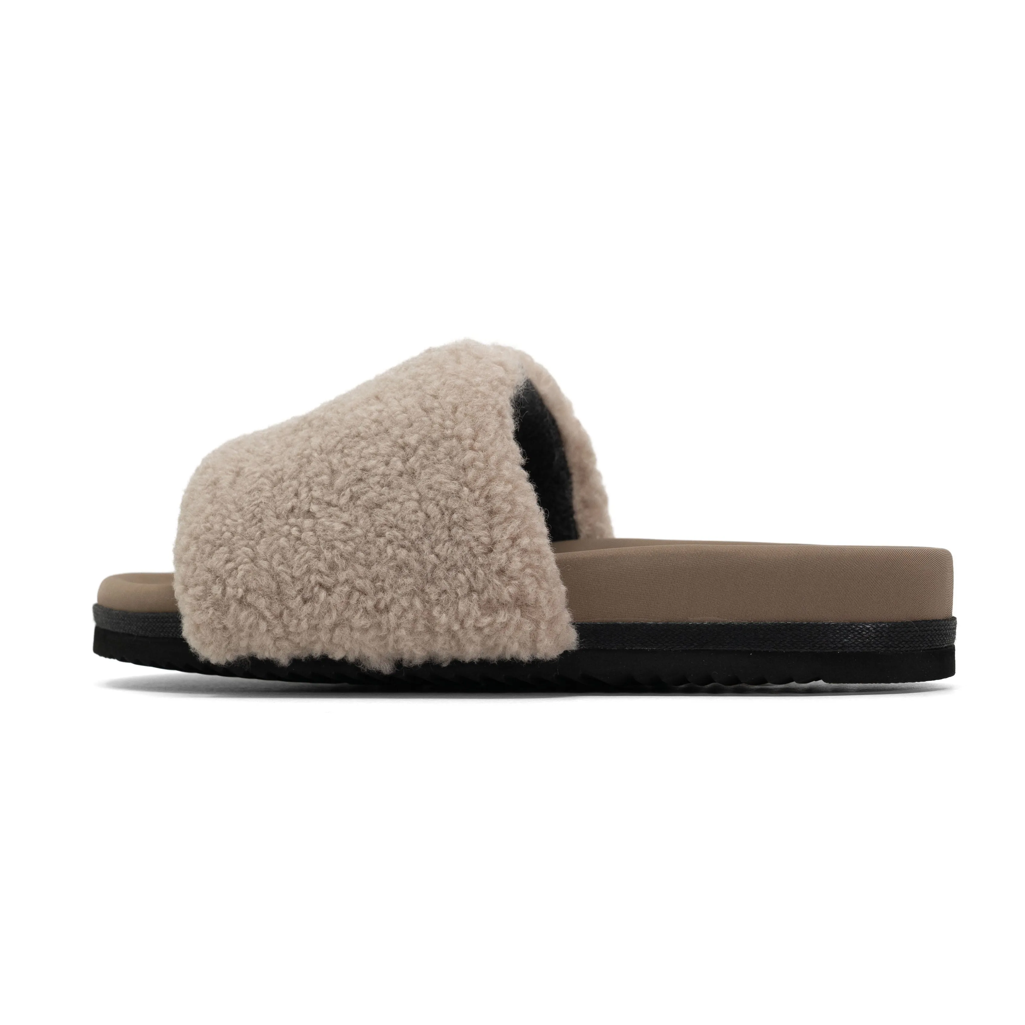 FUZZY PAILLETTE SLIDER CEMENT FAUX SHEARLING