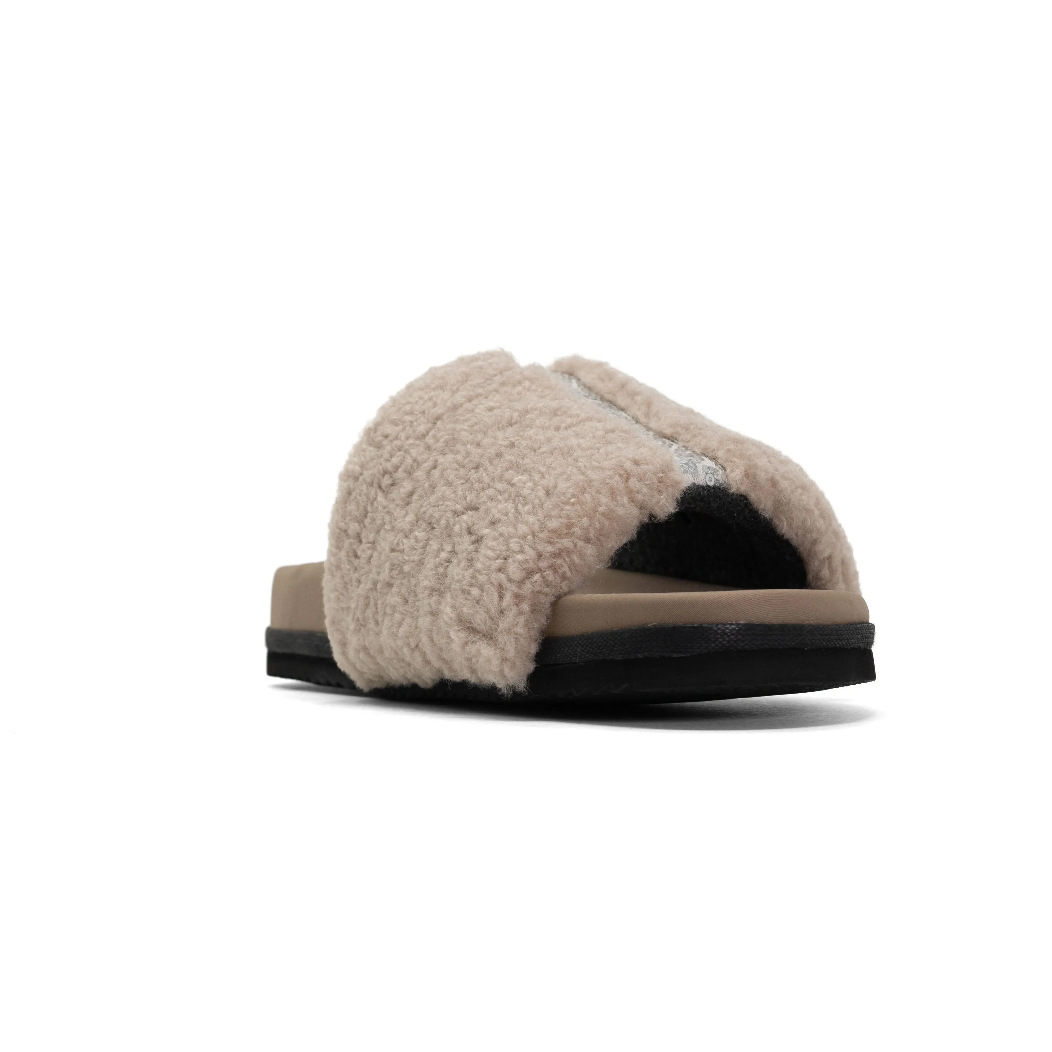 FUZZY PAILLETTE SLIDER CEMENT FAUX SHEARLING