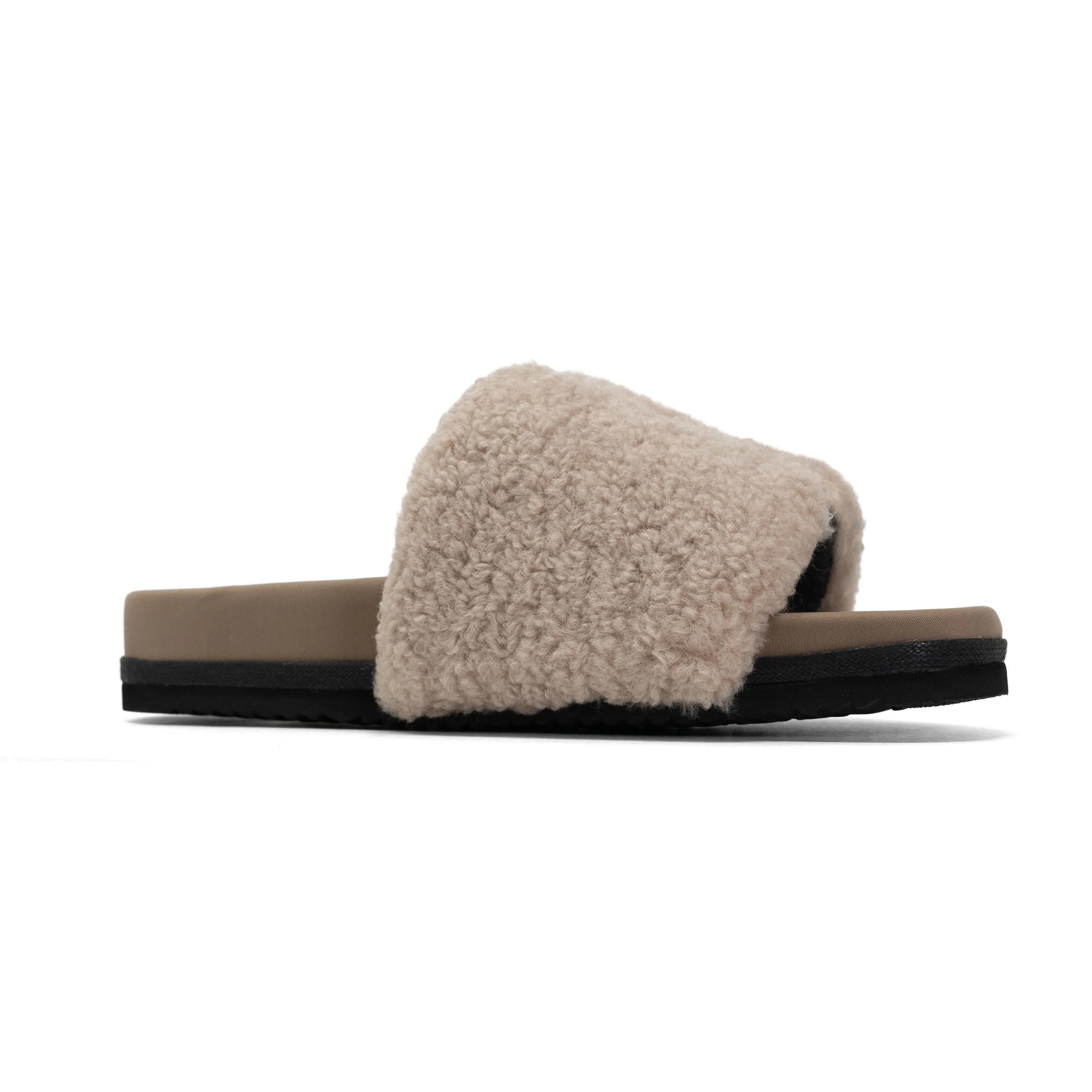 FUZZY PAILLETTE SLIDER CEMENT FAUX SHEARLING