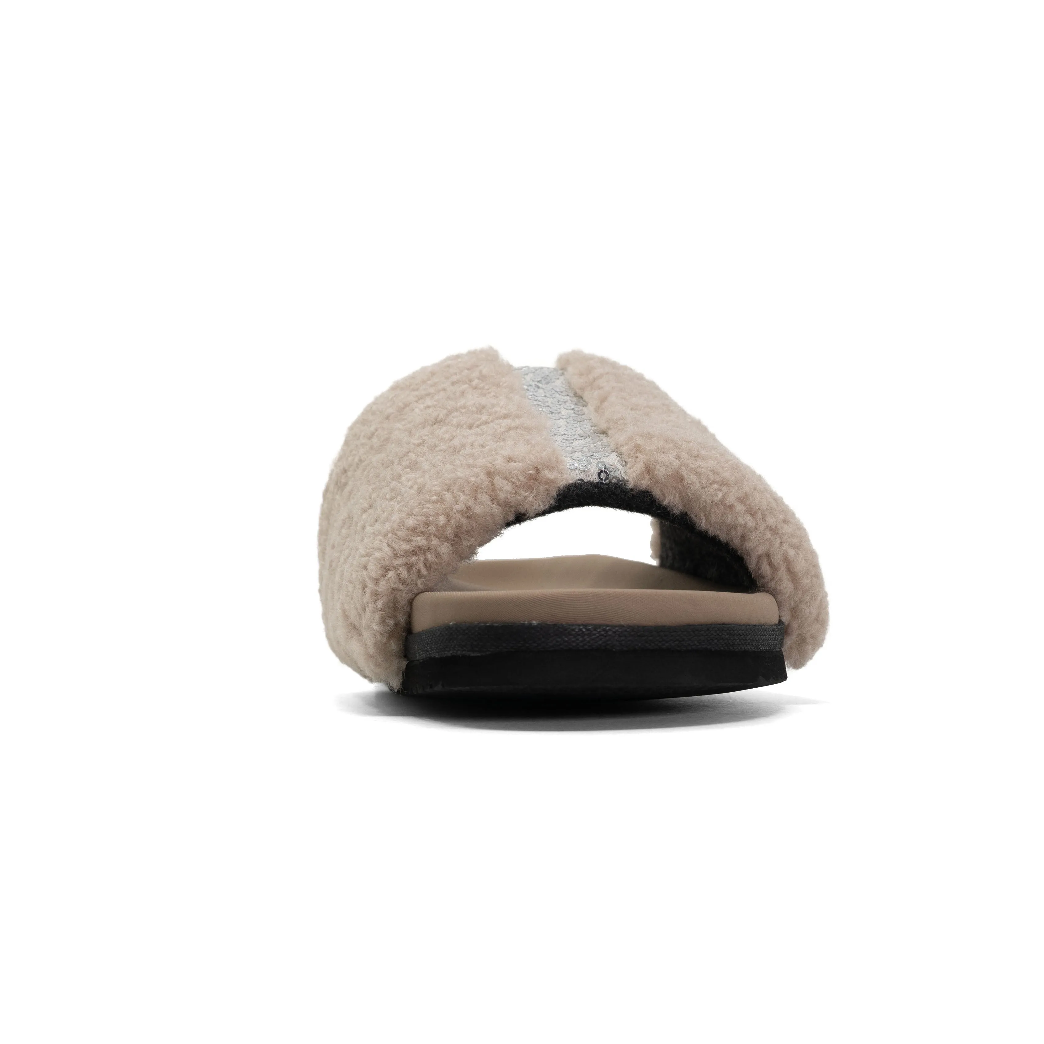 FUZZY PAILLETTE SLIDER CEMENT FAUX SHEARLING