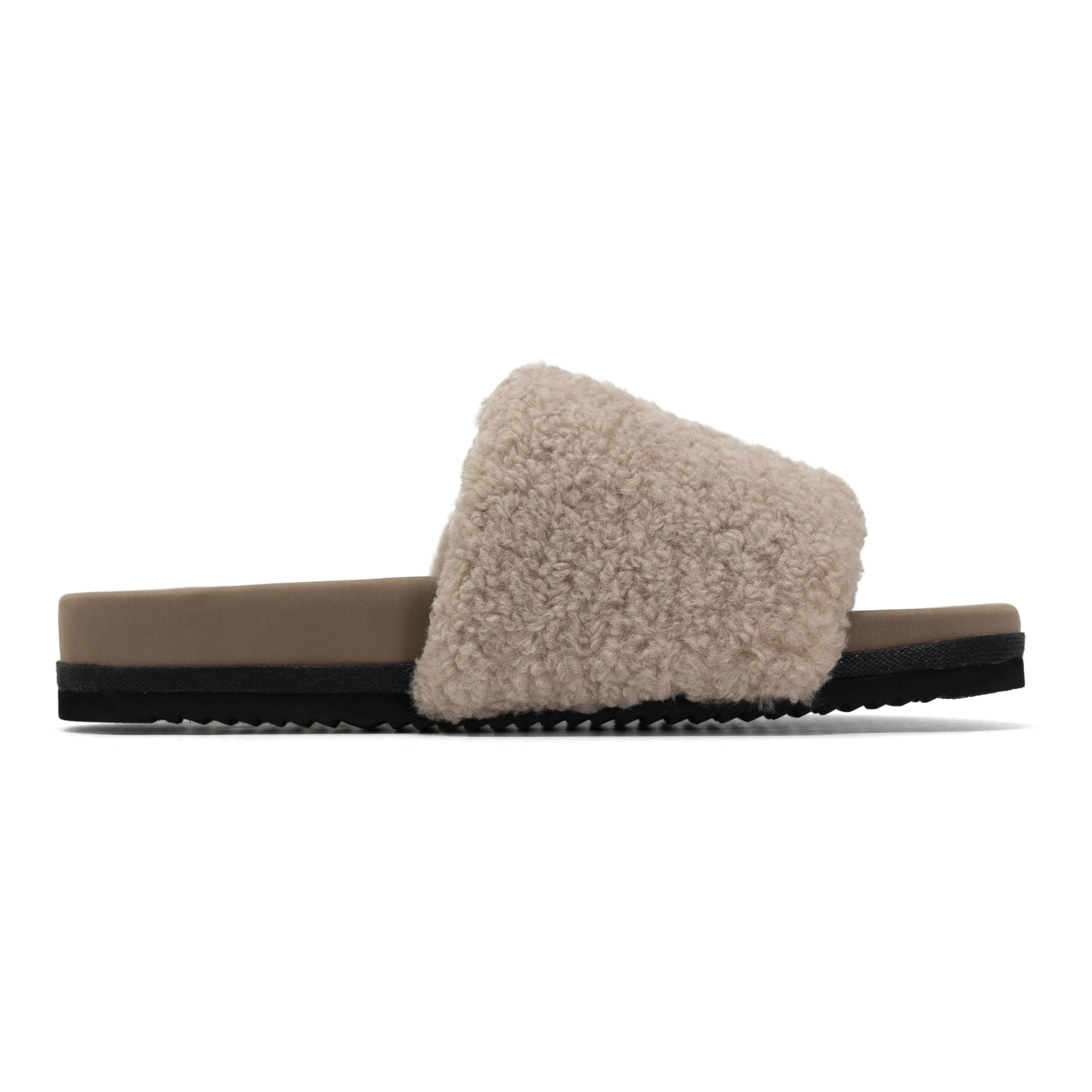 FUZZY PAILLETTE SLIDER CEMENT FAUX SHEARLING
