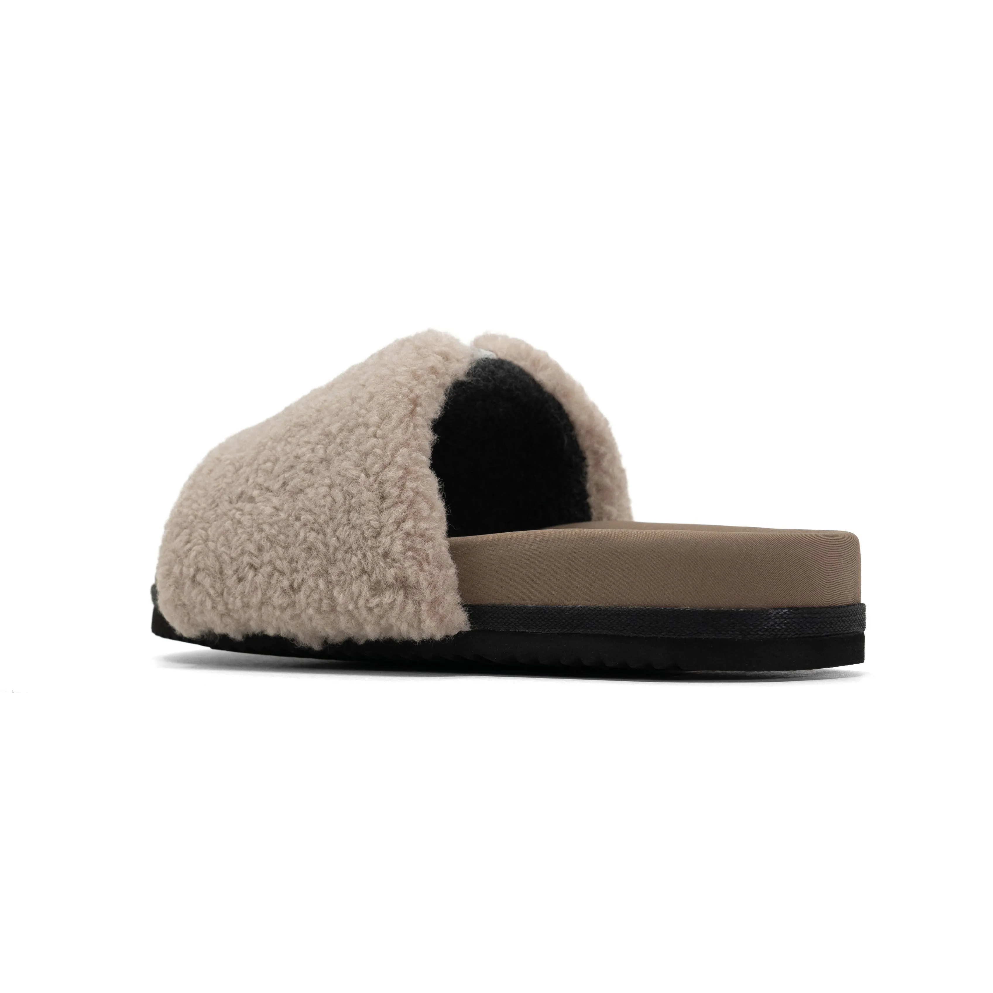 FUZZY PAILLETTE SLIDER CEMENT FAUX SHEARLING