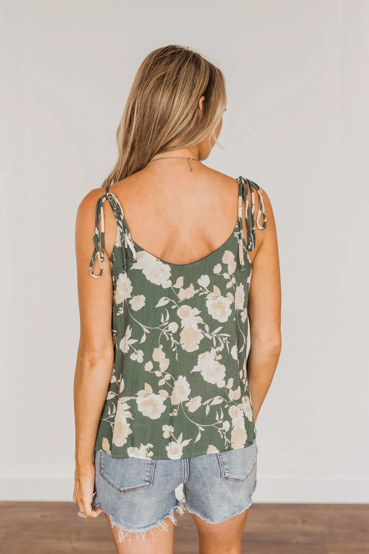 Gardens Of Roses Floral Tank Top- Dusty Olive