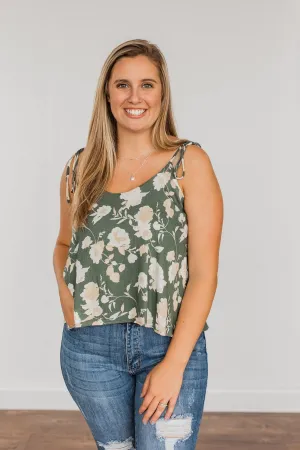Gardens Of Roses Floral Tank Top- Dusty Olive