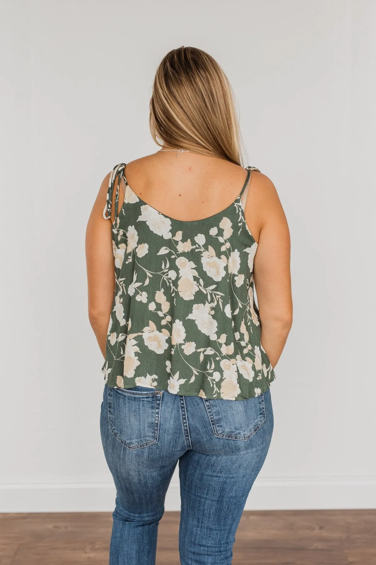 Gardens Of Roses Floral Tank Top- Dusty Olive