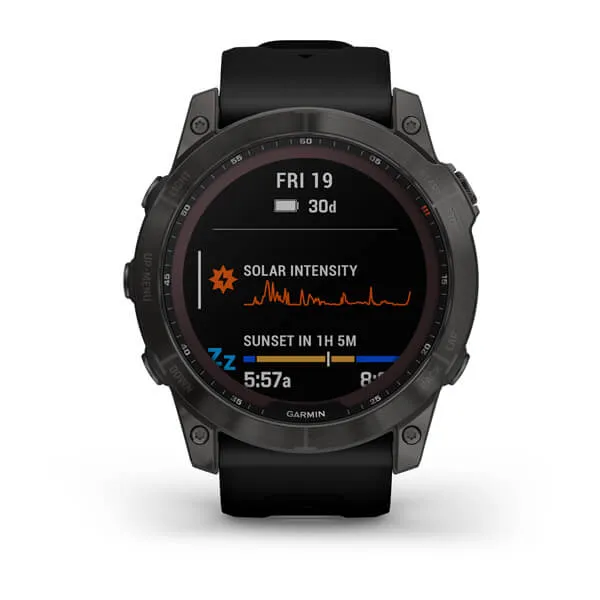 Garmin - Fenix 7X Sapphire Solar Carbon Gray Titanium with Black Band (51mm)