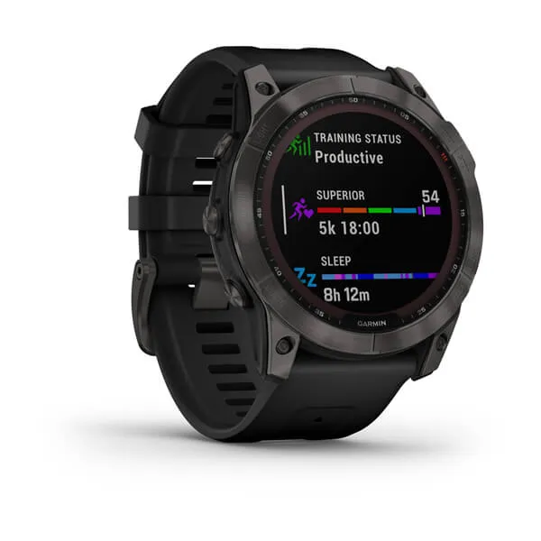 Garmin - Fenix 7X Sapphire Solar Carbon Gray Titanium with Black Band (51mm)