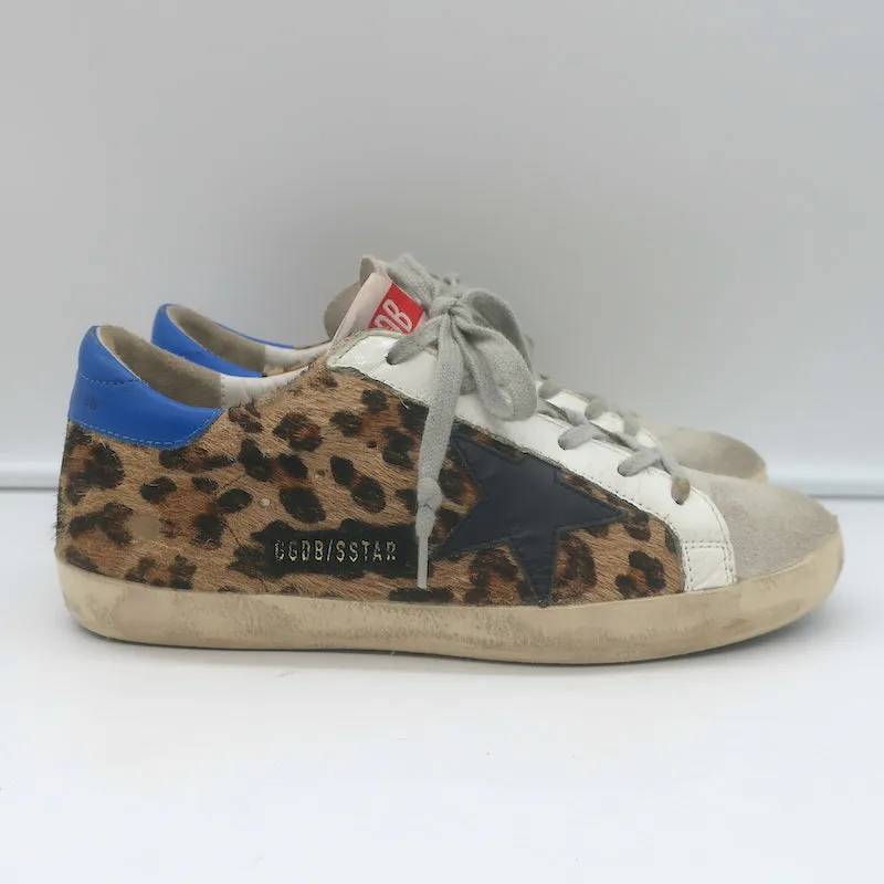 Golden Goose Superstar Low Top Sneakers Leopard Print Calf Hair Size 38