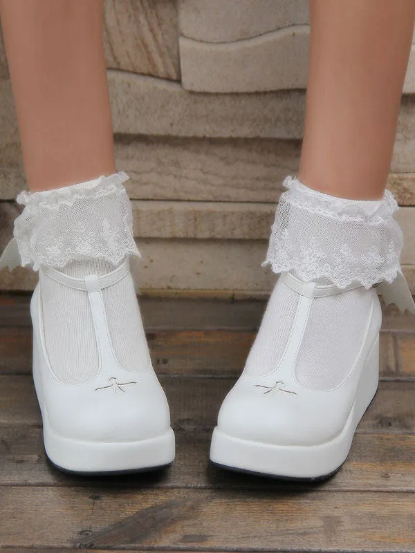 Gothic Lolita Shoes Black Platform Crux T-Strap Lolita Shoes With Evil Wing