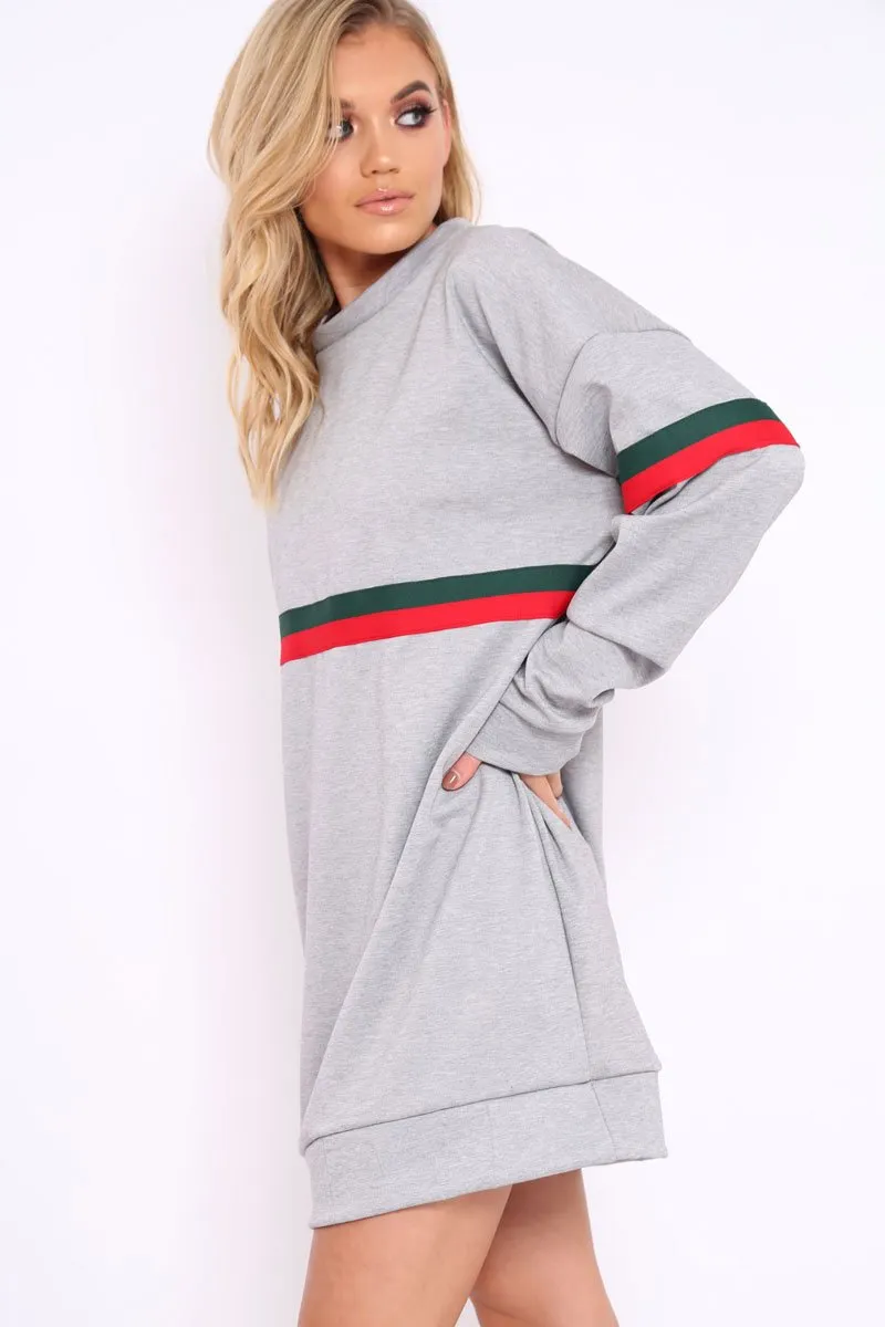 Grey with Sports Stripe Jumper Dress - Finley