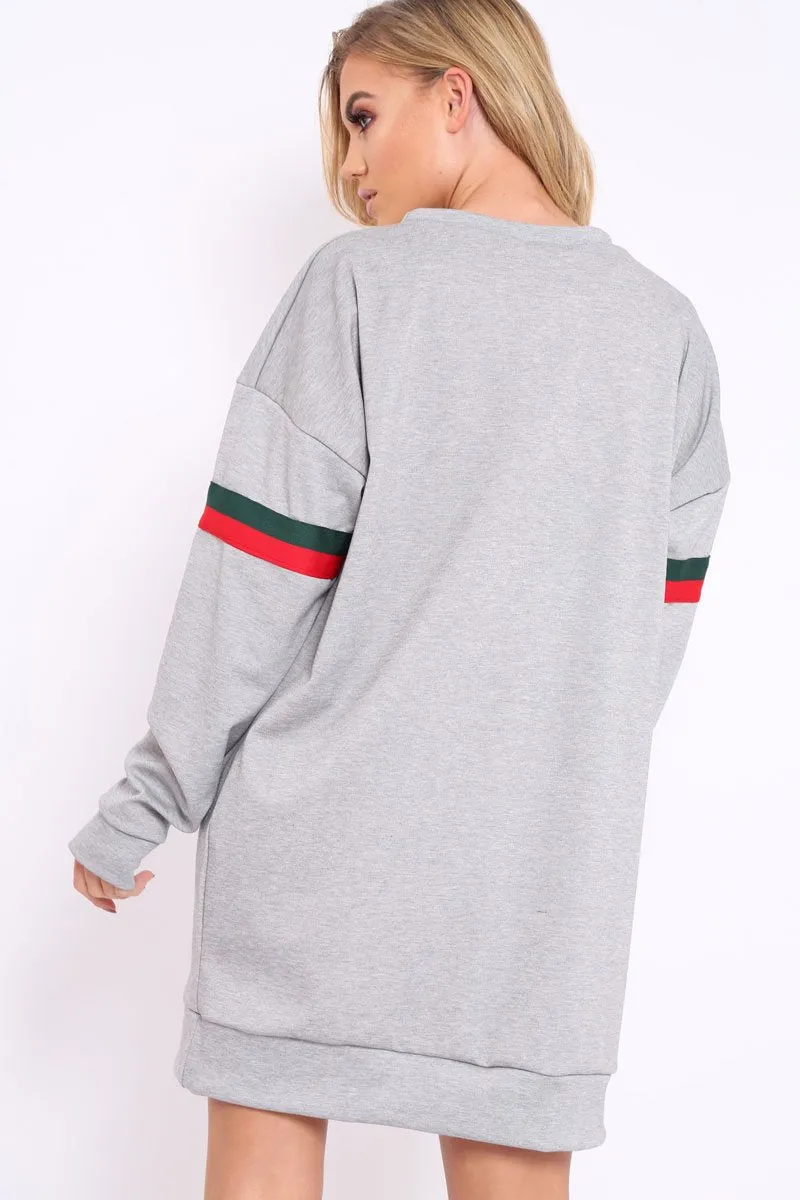 Grey with Sports Stripe Jumper Dress - Finley