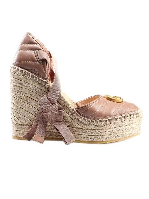 Gucci Ankle Tie Wedge Platform Espadrille Sandals