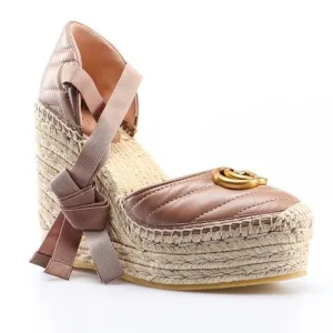 Gucci Ankle Tie Wedge Platform Espadrille Sandals
