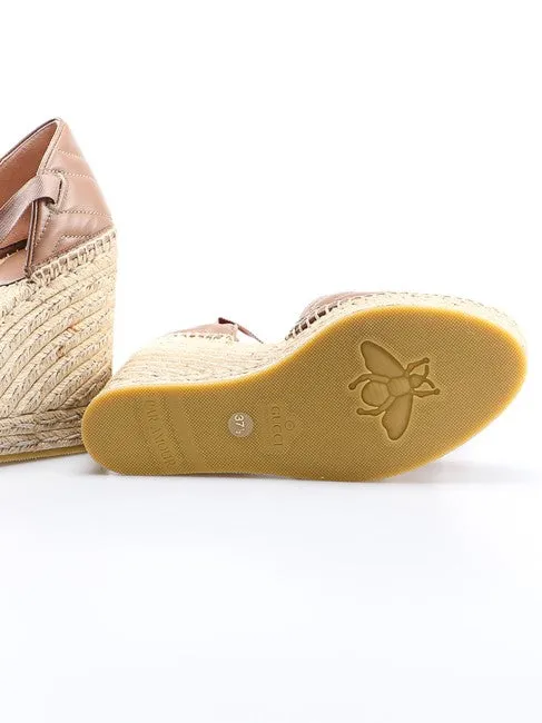 Gucci Ankle Tie Wedge Platform Espadrille Sandals