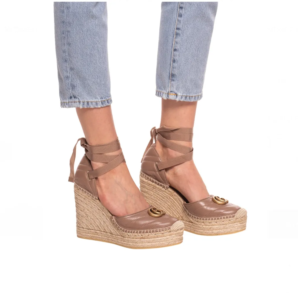 Gucci Ankle Tie Wedge Platform Espadrille Sandals