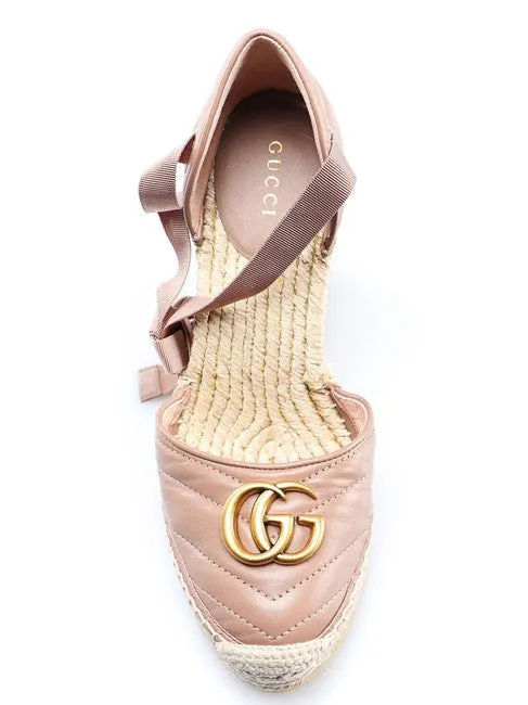 Gucci Ankle Tie Wedge Platform Espadrille Sandals